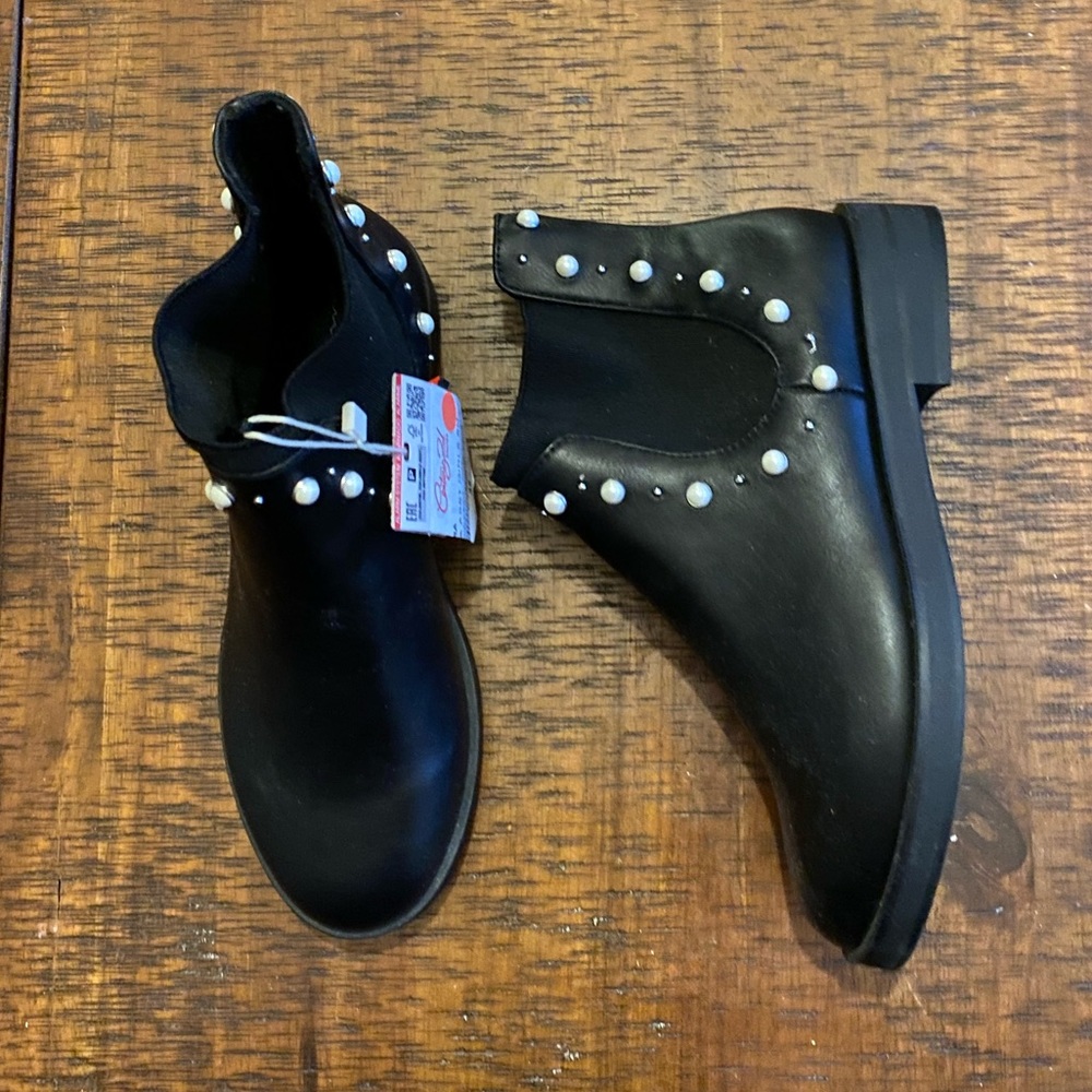 Zara Kids Black Boots with Pearl Studs